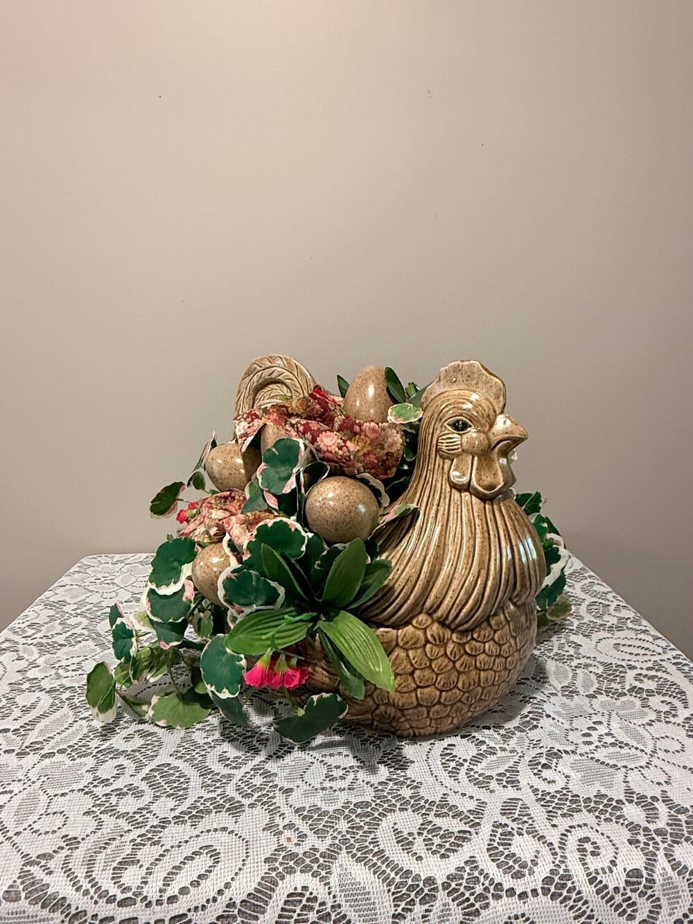 Handmade Ceramic Hen Centerpiece Farmhouse Chicken Floral Country Cottage Decor